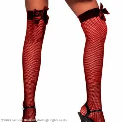Thigh High Fishnets With Bow (Red)