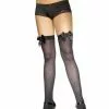 Thigh High Stockings Black With Black Bow - Adult