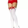 Thigh High Stockings White With Red Bow - Adult
