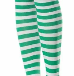 Green And White Striped Thigh Highs Adult W/ Buckle