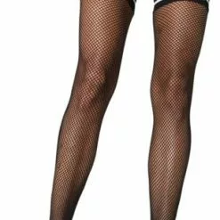 Fishnet Thigh Highs With White Satin Ribbon Top Adult