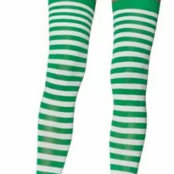 Nylon Striped Thigh Highs Green & White