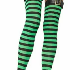 Striped Thigh Highs With Belt Green/Black
