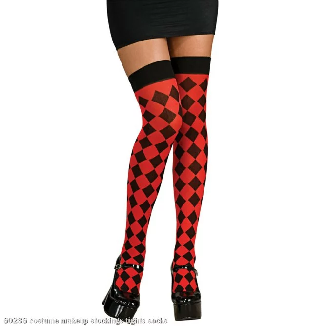 Harlequin Thigh Highs Red & Black Adult 1 Harlequin Thigh Highs Red & Black Adult