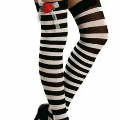 Black & White Thigh Highs W/Red Roses Adult