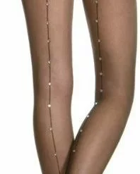 Sheer Pantyhose With Rhinestone Back Seam (Black) - Adult