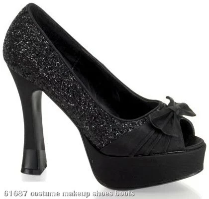 Black Glitter Heel With Satin Bow Adult Shoes 1 Black Glitter Heel With Satin Bow Adult Shoes