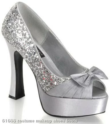 Silver Glitter Heel With Satin Bow Adult Shoes 1 Silver Glitter Heel With Satin Bow Adult Shoes