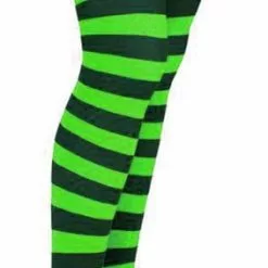 Green And Black Striped Tights - Child