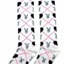 Playboy Knee-High Argyle Heart (White/Black) Adult Socks