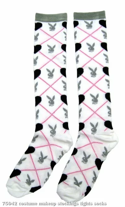 Playboy Knee-High Argyle Heart (White/Black) Adult Socks 1 Playboy Knee-High Argyle Heart (White/Black) Adult Socks