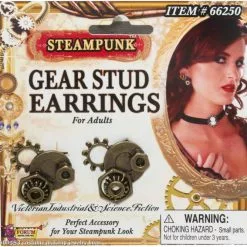 Steampunk Gear Stud Earrings Adult